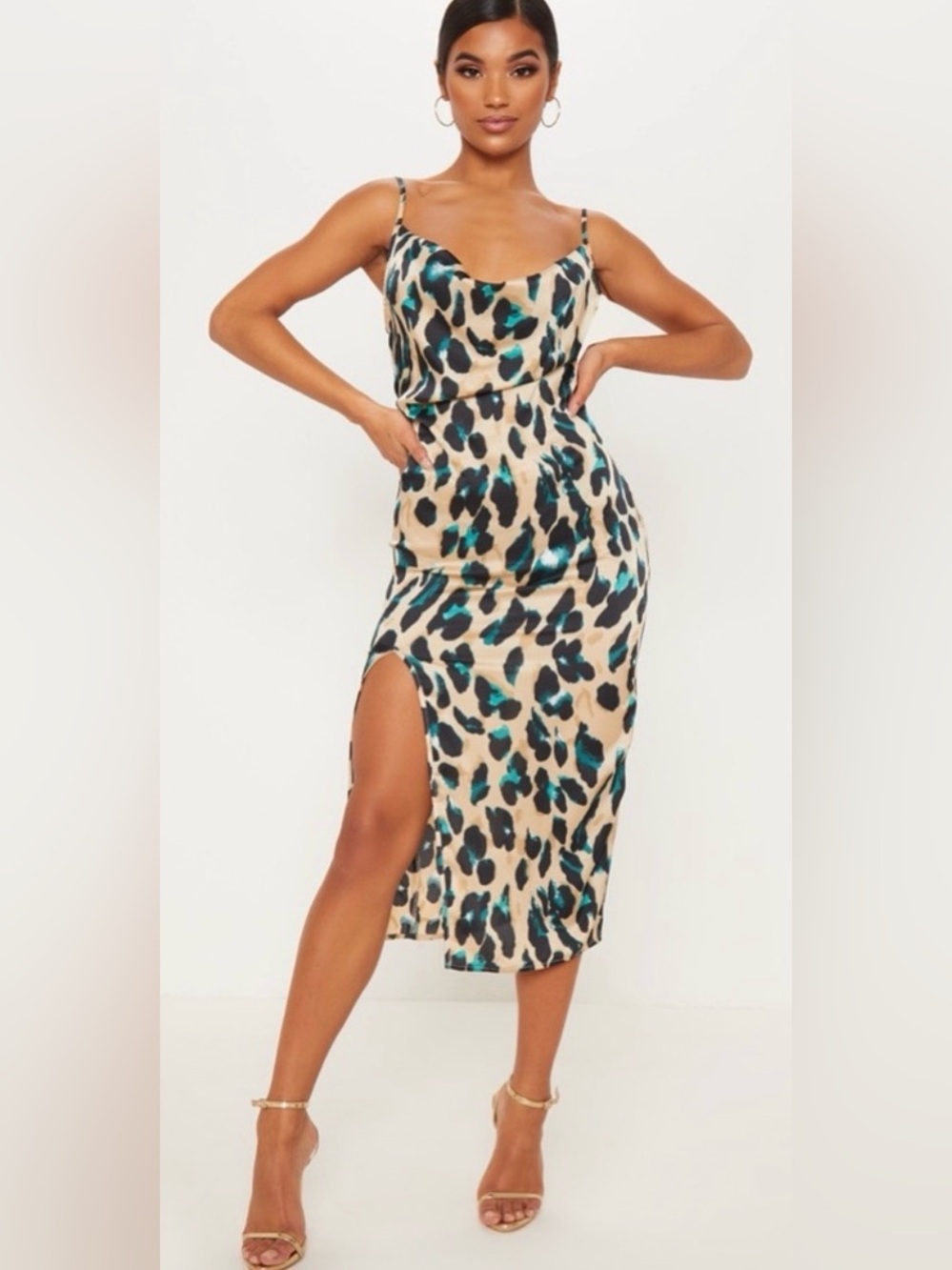 Pretty Little Thing Cowl Neck Animal Print Dress sz 12